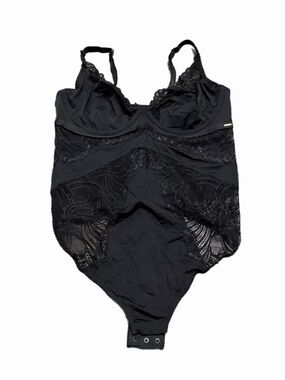 90s/Y2K European Vintage Entice Stretch Lace Panel Underwire Bodysuit (Black) M